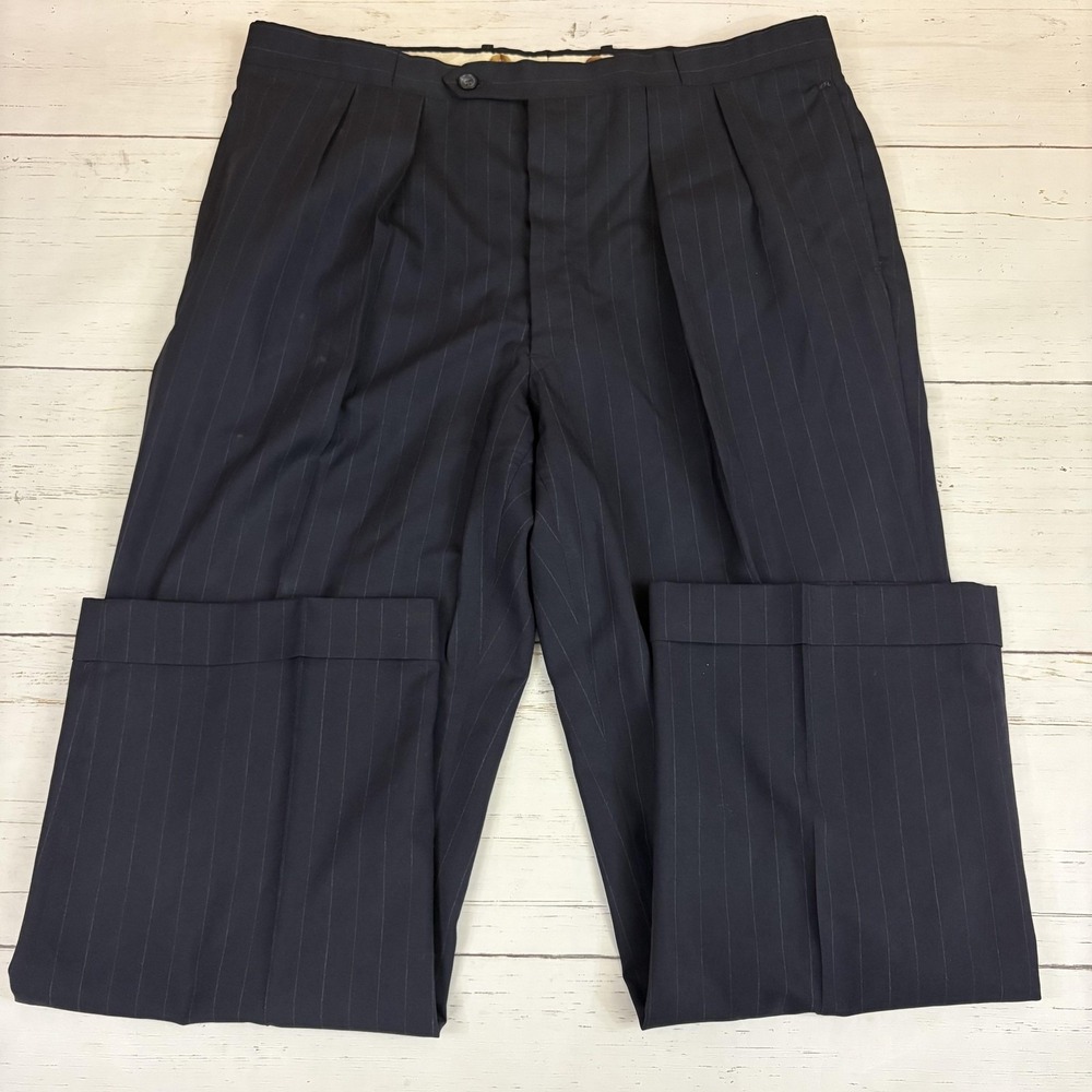 Paul Stuart Suit Mens Navy Pinstripe Wool 2 Pc Tailored In USA Lined Classic - Picture 16 of 16